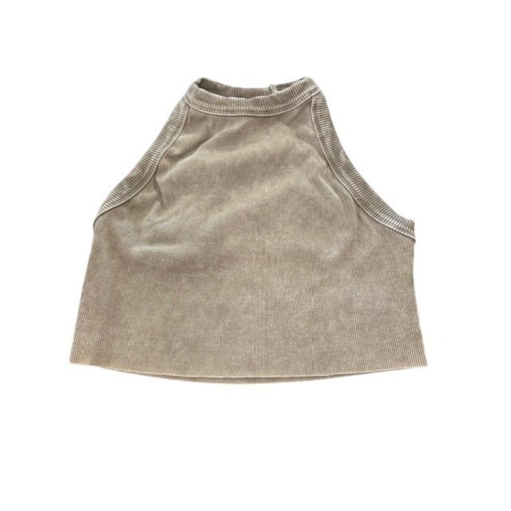 Free People Movement Crop Tank Top Ribbed Halter Olive Green M‎
